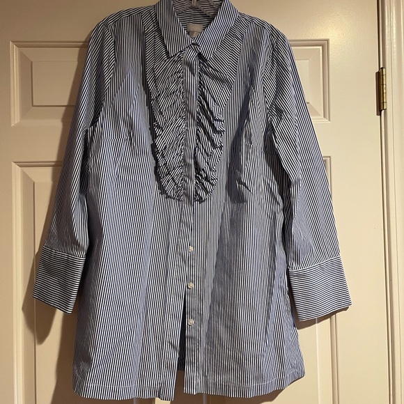 Chico’s Striped Ruffle-Front Tunic Shirt - Picture 3 of 7